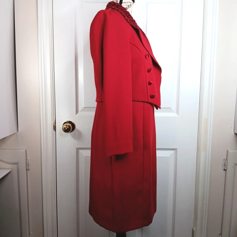 Petite Sophisticate Red Formal Midi Dress Size 8 With Bolero Jacket Wedding - Picture 6 of 16